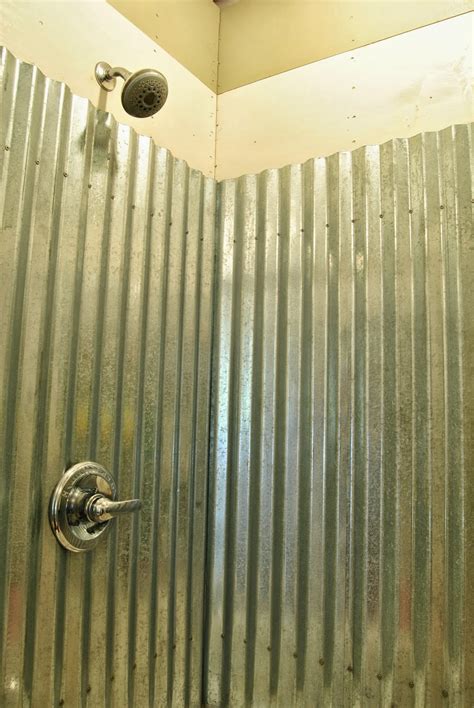 sheet metal shower surround|shower wall corrugated metal.